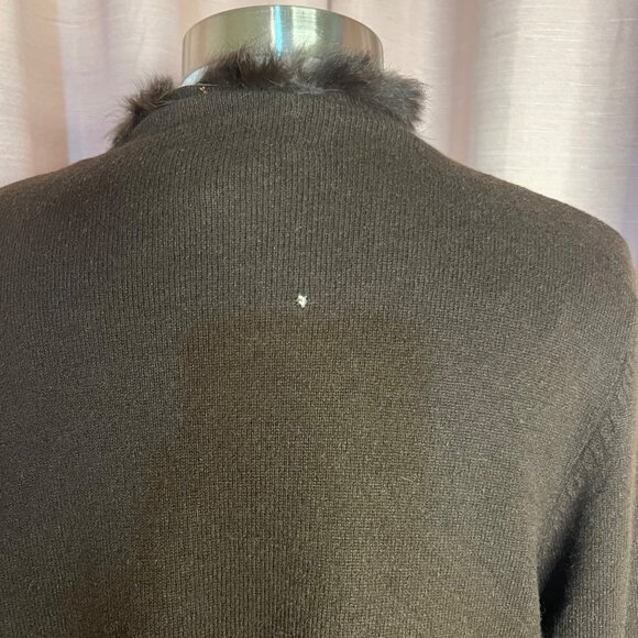 Jones New York Signature L Brown Rabbit Fur Trim Cardigan Viscose/Lamb Wool - Picture 13 of 16